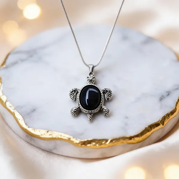 Black_Natural_Tourmaline_Turtle_Shape_Pendant_Necklace_For_Women