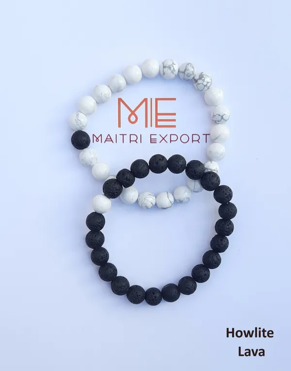 White_Black_Howlite_Lava_Crystal_Beaded_Couple_Bracelet_For_Unisex
