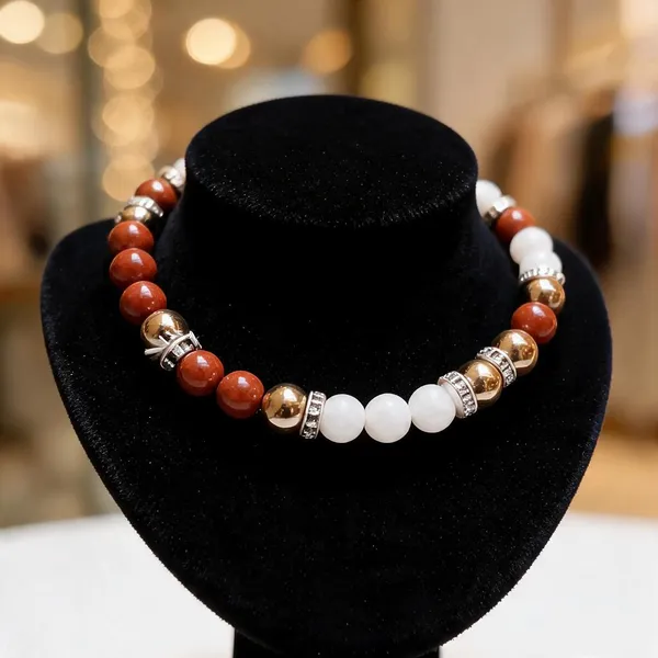 Red_And_White_Beaded_Stretch_Bracelet_For_Women