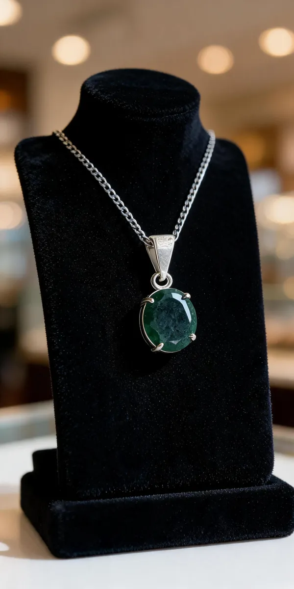 Silver-Tone_Green_Stone_Pendant_Necklace_For_Women