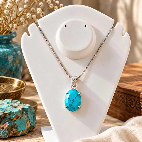 Turquoise_Protection_&_Communication_Oval_Anti-Tarnish_Pendant_–_Rhodium_Polish