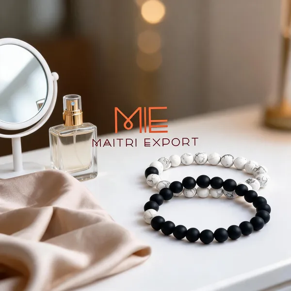 Black_White_Natural_Howlite_Crystal_Beaded_Bracelet_Set_For_Couples