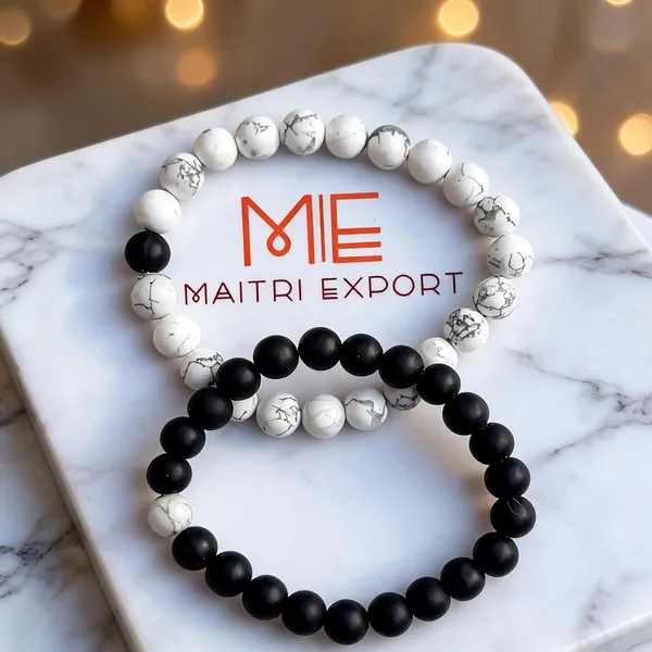 Black_White_Natural_Howlite_Crystal_Beaded_Bracelet_Set_For_Couples