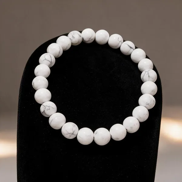White_Howlite_Crystal_Beaded_Stretch_Bracelet_For_Unisex