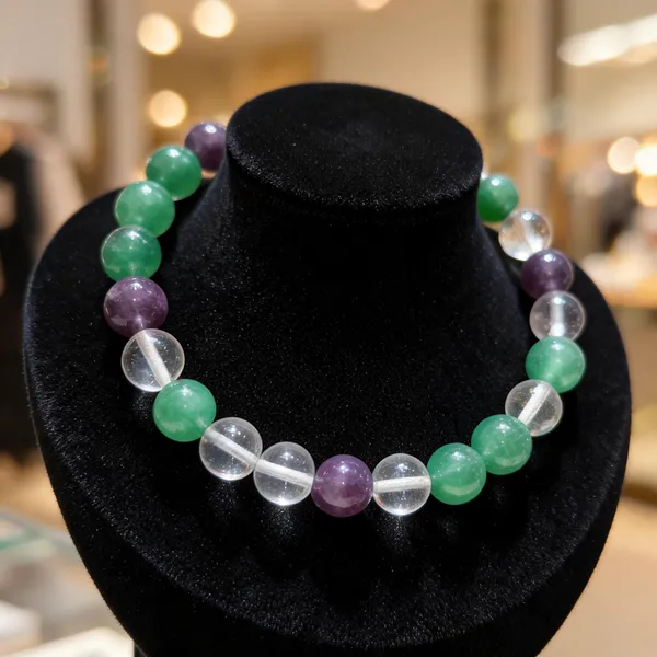 Green_Purple_Multi_Natural_Crystal_Beaded_Bracelet_For_Women