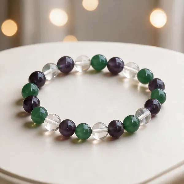 Green_Purple_Multi_Natural_Crystal_Beaded_Bracelet_For_Women