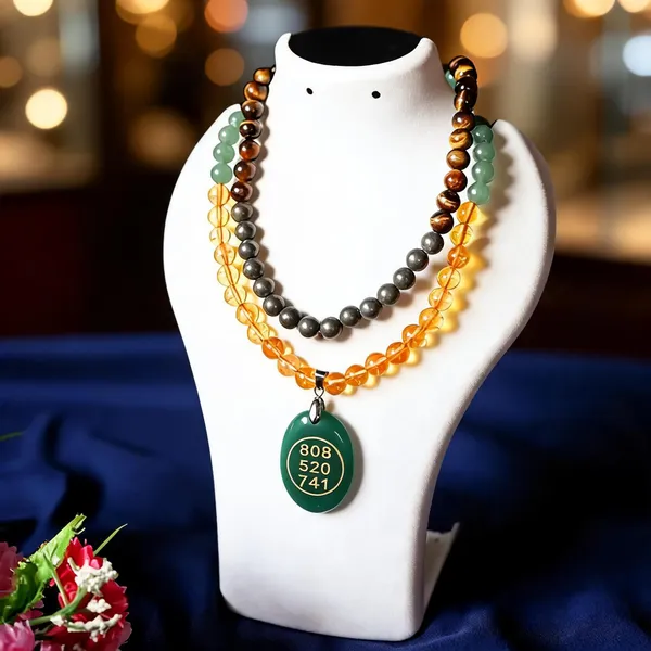 Multicolour_Beaded_Layered_Necklace_With_Green_Pendant