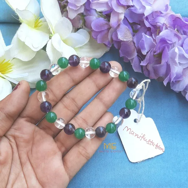 Green_Purple_Multi_Natural_Crystal_Beaded_Bracelet_For_Women