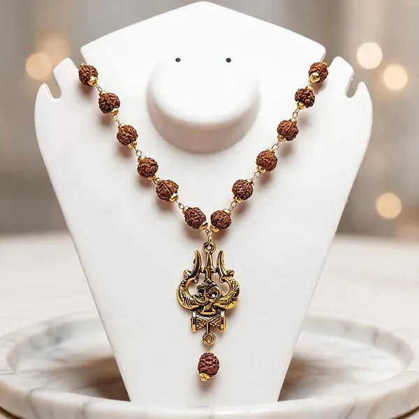 Brown_Natural_Rudraksha_Beaded_Gold_Trishul_Pendant_Necklace