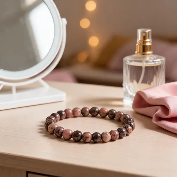 Pink_Natural_Rhodonite_Crystal_Round_Beaded_Bracelet