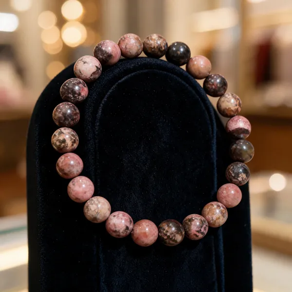 Pink_Natural_Rhodonite_Crystal_Round_Beaded_Bracelet