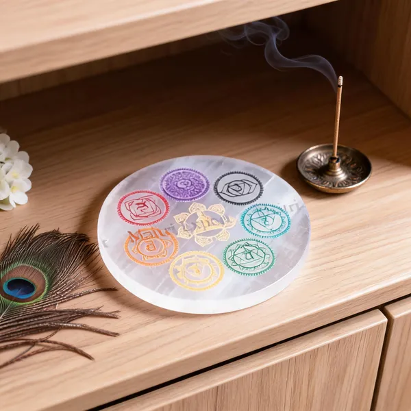 Selenite_Crystal_Seven_Chakra_Sanskrit_Symbol_Round_Decorative_Plate