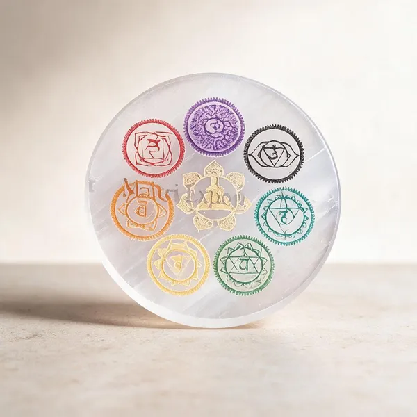 Selenite_Crystal_Seven_Chakra_Sanskrit_Symbol_Round_Decorative_Plate