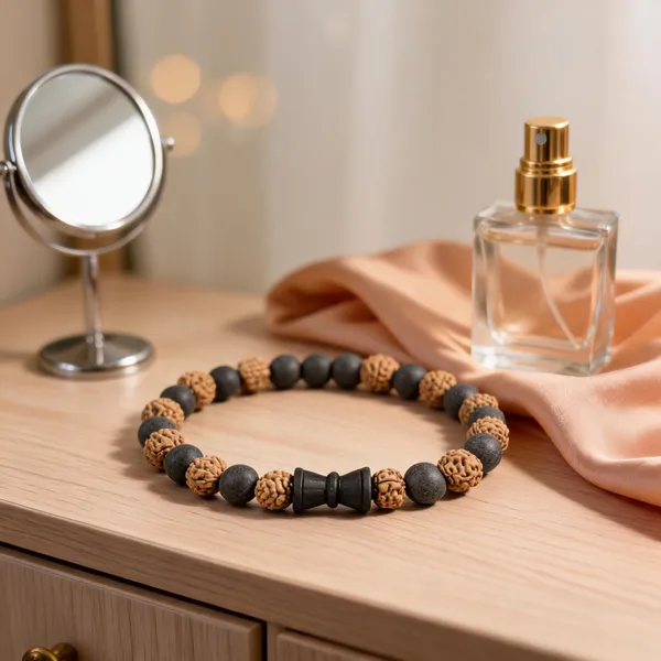Brown_Black_Rudraksha_Karungali_Damru_Beaded_Bracelet_For_Unisex