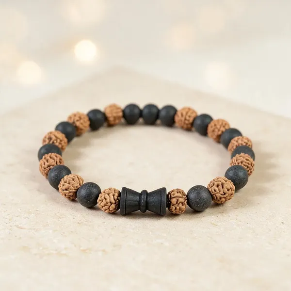 Brown_Black_Rudraksha_Karungali_Damru_Beaded_Bracelet_For_Unisex