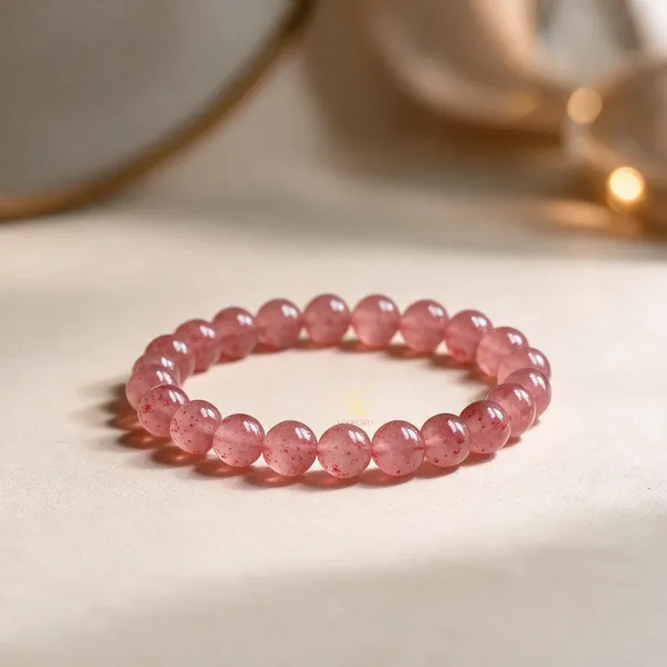 Pink_Strawberry_Quartz_Crystal_Beaded_Bracelet_For_Unisex