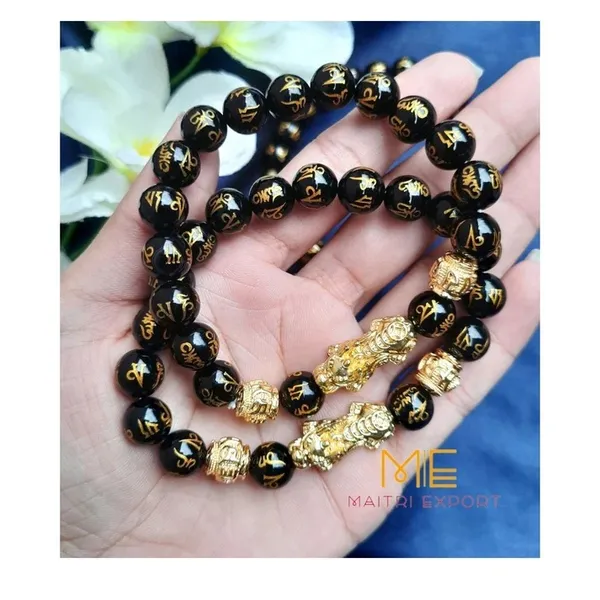 Black_Gold_Natural_Obsidian_Om_Mani_Pixiu_Beaded_Bracelet_For_Unisex