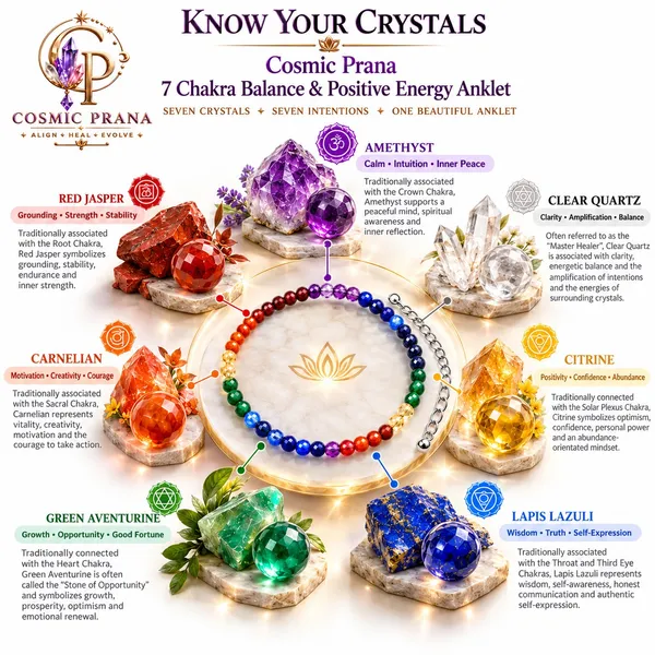 7_Chakra_Balance_&_Positive_Energy_Faceted_Anklet_|_Free_Selenite_Plate