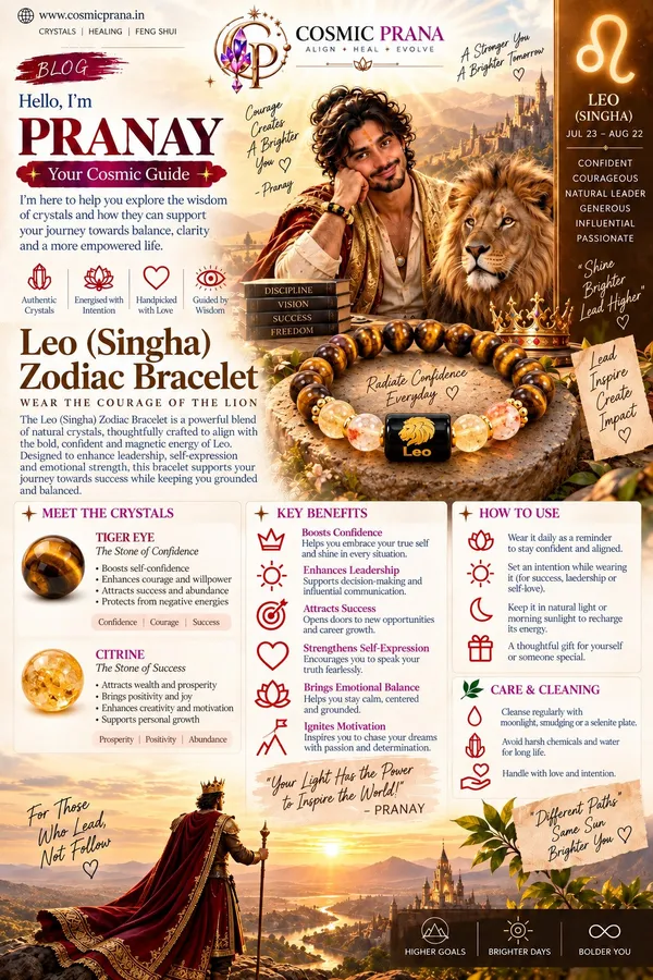 Leo_(Singha)_Zodiac_Confidence_&_Success_Bracelet_(23_July_-_22_August)_|_Free_Selenite_Plate