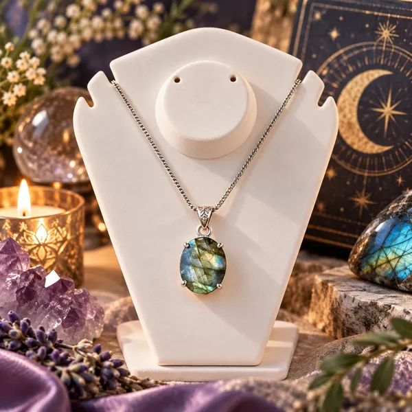 Labradorite_Transformation_&_Intuition_Oval_Anti-Tarnish_Pendant_–_Rhodium_Polish