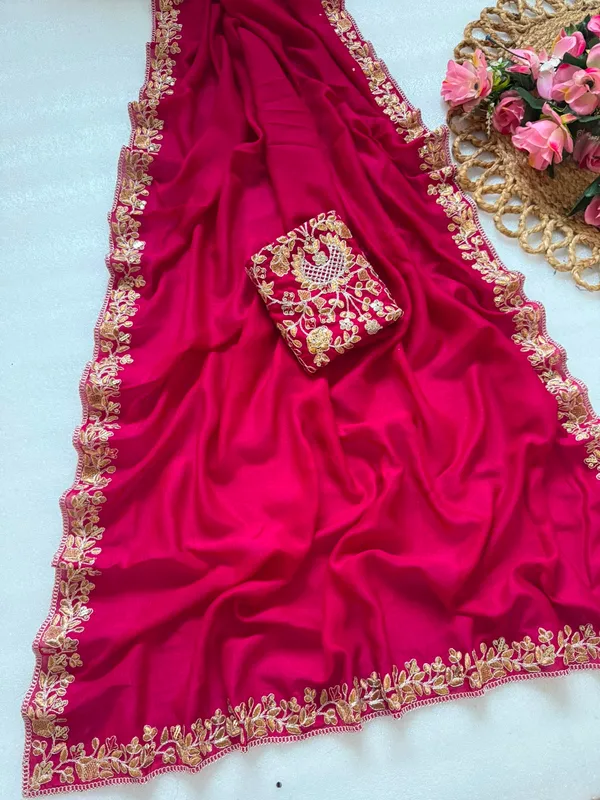 vichitra_Silk_Fabric_Saree_in_Embroidery_Work_With_Coding_Sequences_And_Cut_Work_Border