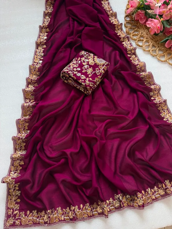 vichitra_Silk_Fabric_Saree_in_Embroidery_Work_With_Coding_Sequences_And_Cut_Work_Border