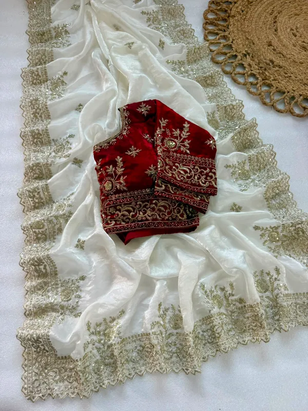 White_Satin_Material_With_C_Pallu_Embroidery_Work_With_Sequences_And_Cut_Work_Border