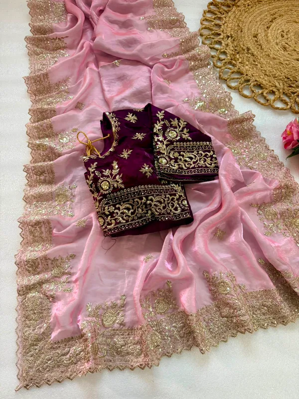 Pink_Satin_Material_With_C_Pallu_Embroidery_Work_With_Sequences_And_Cut_Work_Border