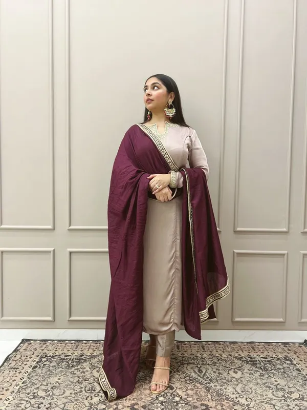 Cream_Roman_Silk_Embroidered_Kurti_Pant_Set_For_Women