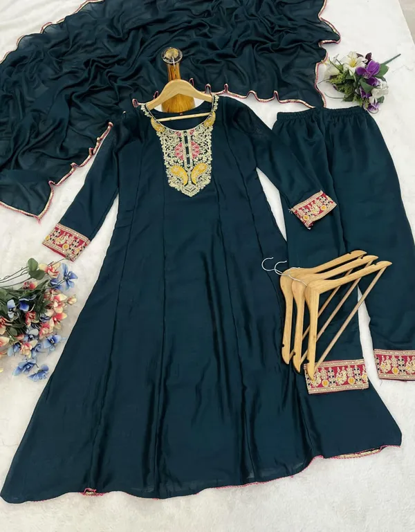 Blue_Vichitra_Silk_Embroidered_Kurti_Pant_Set_For_Women
