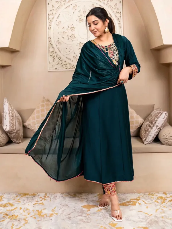 Blue_Vichitra_Silk_Embroidered_Kurti_Pant_Set_For_Women