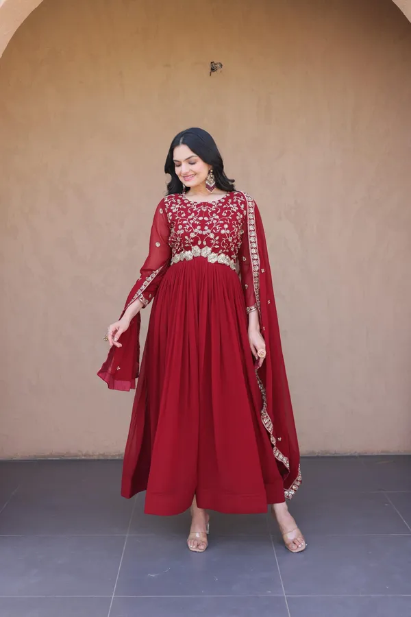 Maroon_Silk_Zari_Sequin_Embroidered_Gown_For_Women