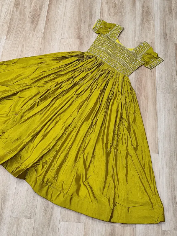 Mehandi_Silk_Sequin_Embroidered_Half_Sleeve_Gown_For_Women
