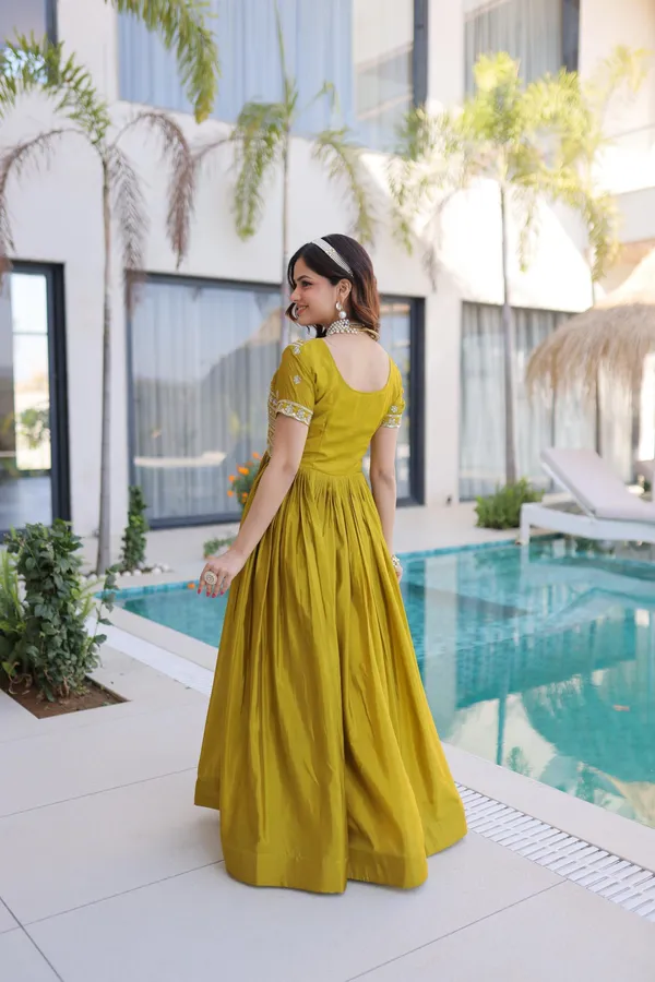 Mehandi_Silk_Sequin_Embroidered_Half_Sleeve_Gown_For_Women
