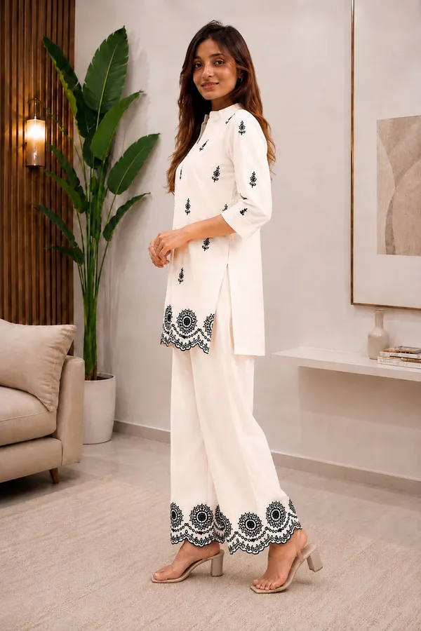 White_Roman_Silk_Embroidered_Kurti_Plazzo_Set_For_Women