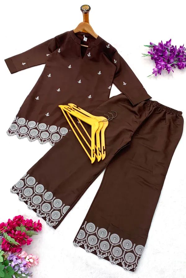 Brown_Roman_Silk_Embroidered_Kurti_Plazzo_Set_For_Women