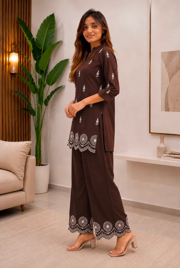 Brown_Roman_Silk_Embroidered_Kurti_Plazzo_Set_For_Women