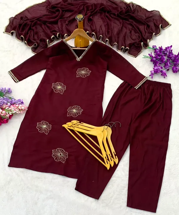Brown_Roman_Silk_Embroidered_Kurti_Pant_Set_For_Women