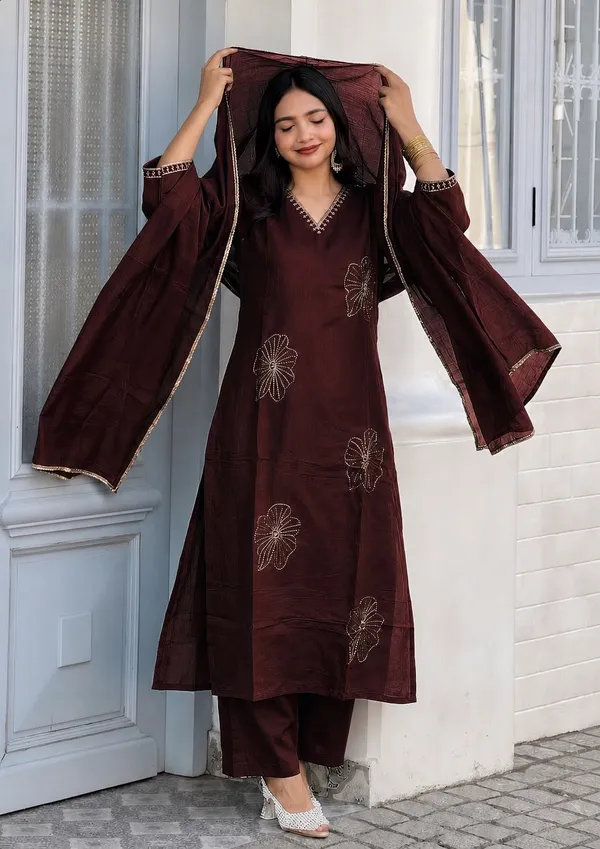Brown_Roman_Silk_Embroidered_Kurti_Pant_Set_For_Women