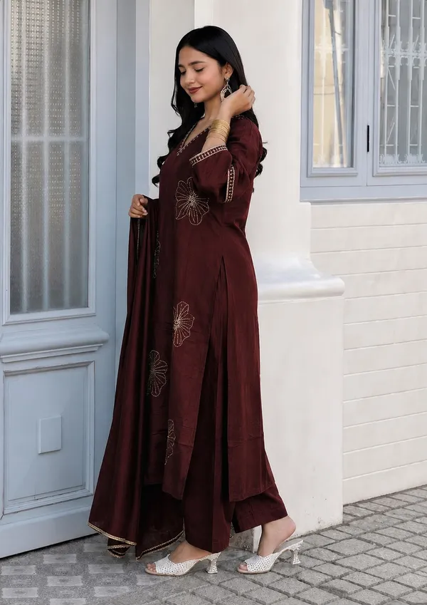Brown_Roman_Silk_Embroidered_Kurti_Pant_Set_For_Women