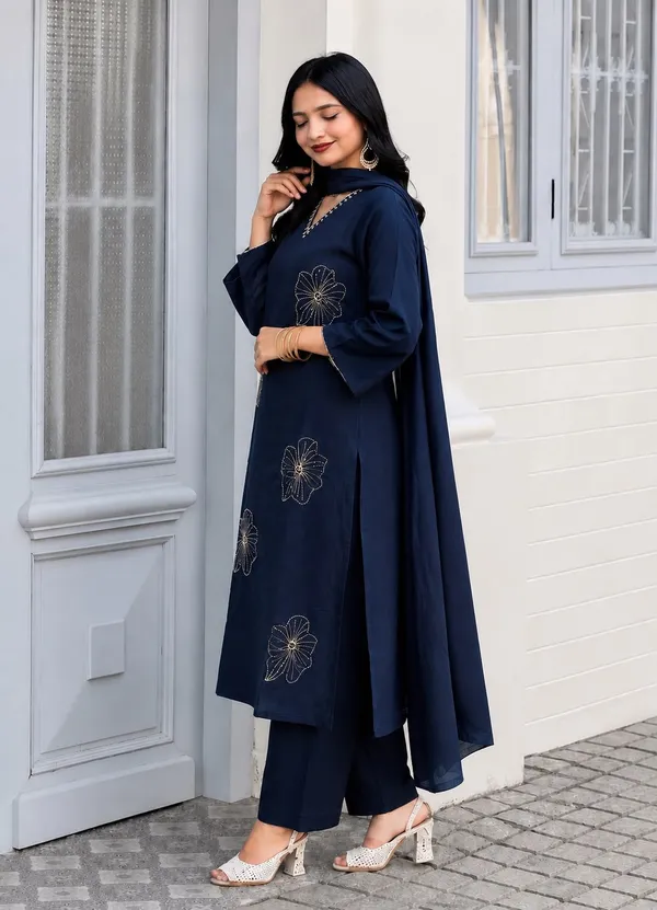 Blue_Roman_Silk_Embroidered_Kurti_Pant_Set_For_Women