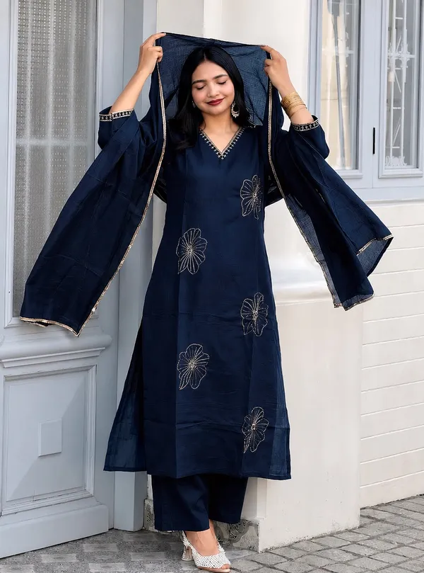 Blue_Roman_Silk_Embroidered_Kurti_Pant_Set_For_Women