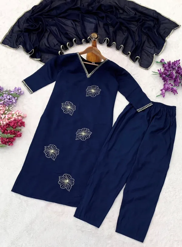Blue_Roman_Silk_Embroidered_Kurti_Pant_Set_For_Women