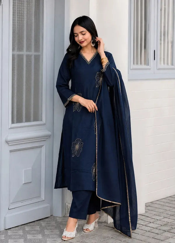 Blue_Roman_Silk_Embroidered_Kurti_Pant_Set_For_Women