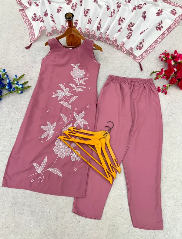 Purple_Rayon_Embroidered_Kurti_Pant_Set_For_Women