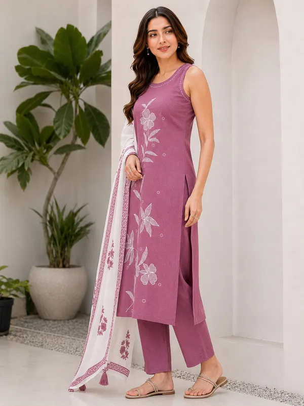 Purple_Rayon_Embroidered_Kurti_Pant_Set_For_Women