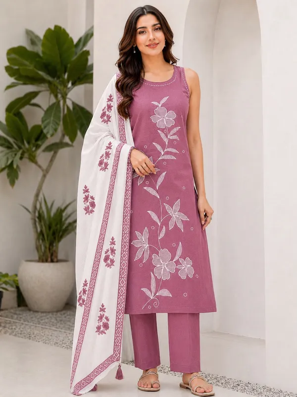 Purple_Rayon_Embroidered_Kurti_Pant_Set_For_Women