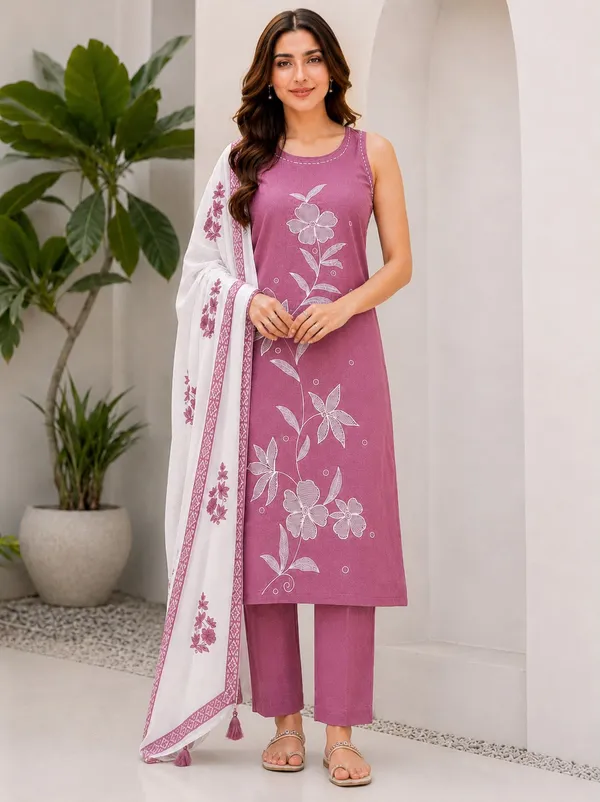 Purple_Rayon_Embroidered_Kurti_Pant_Set_For_Women