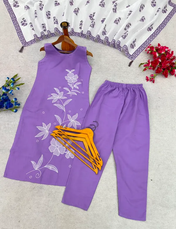 Blue_Rayon_Embroidered_Kurti_Pant_Set_For_Women