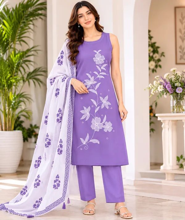 Blue_Rayon_Embroidered_Kurti_Pant_Set_For_Women